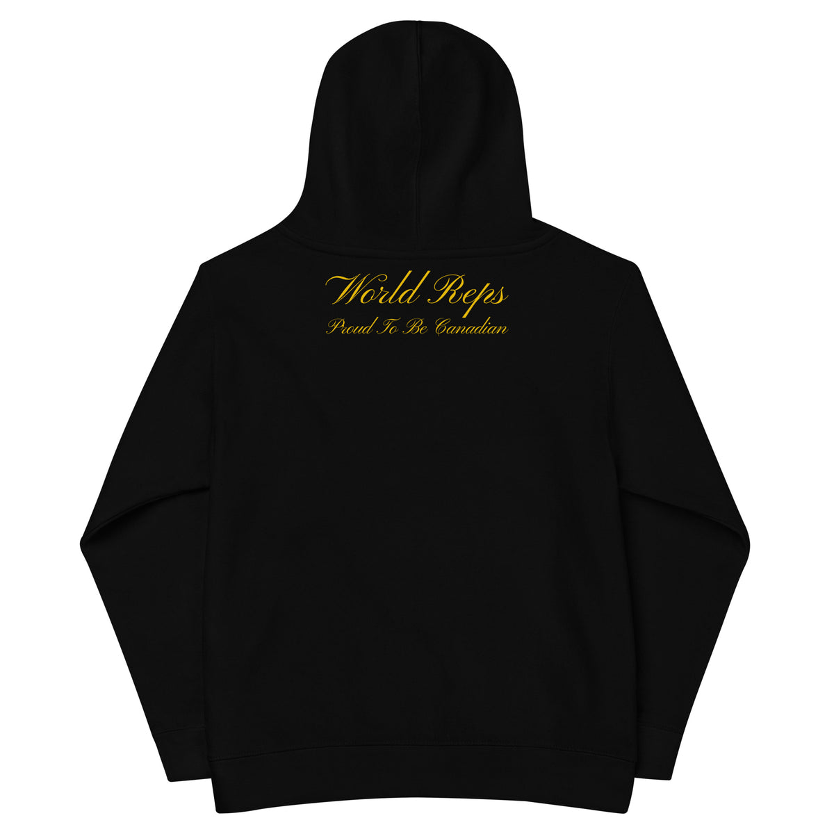 Canada Patriot kids fleece hoodie in black, back view — World Reps Apparel
