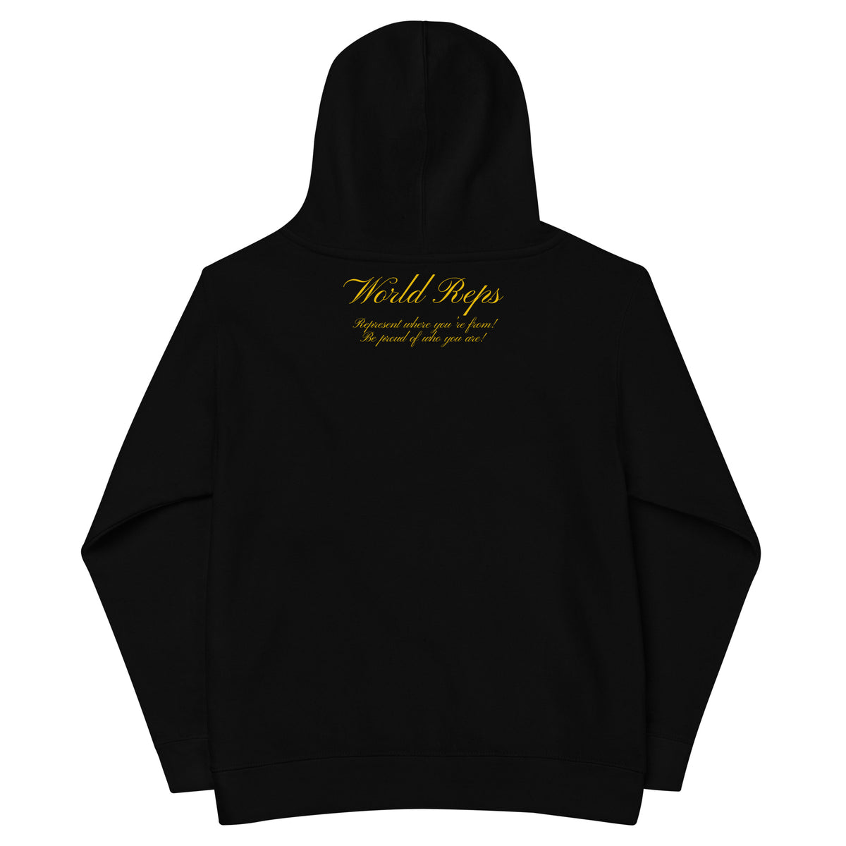 World Reps Trinity kids fleece hoodie in black, back view — World Reps Apparel