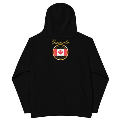 Canada Trinity kids fleece hoodie in black, back view — World Reps Apparel