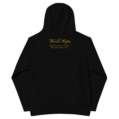World Reps Trinity kids fleece hoodie in black, back view — World Reps Apparel
