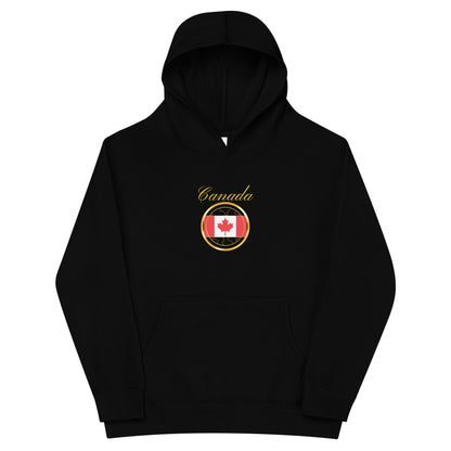 Canada Unity kids fleece hoodie in black, front view — World Reps Apparel
