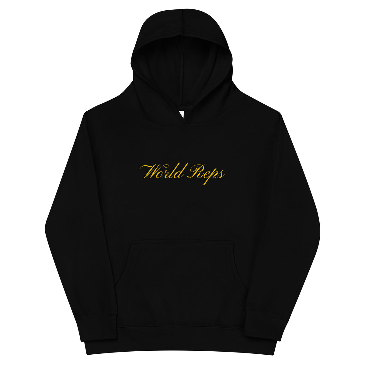World Reps Legacy kids fleece hoodie in black, front view — World Reps Apparel