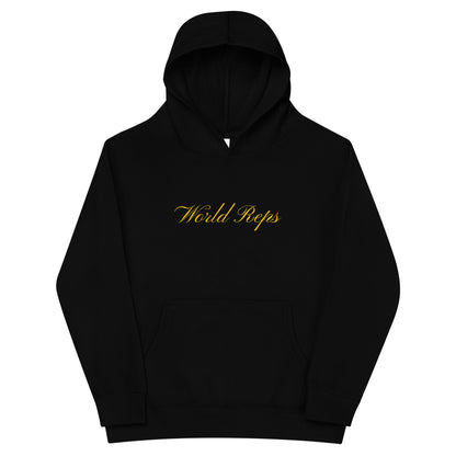 World Reps Legacy kids fleece hoodie in black, front view — World Reps Apparel