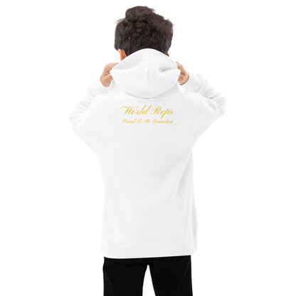 Canada Patriot kids fleece hoodie in white, back view — World Reps Apparel