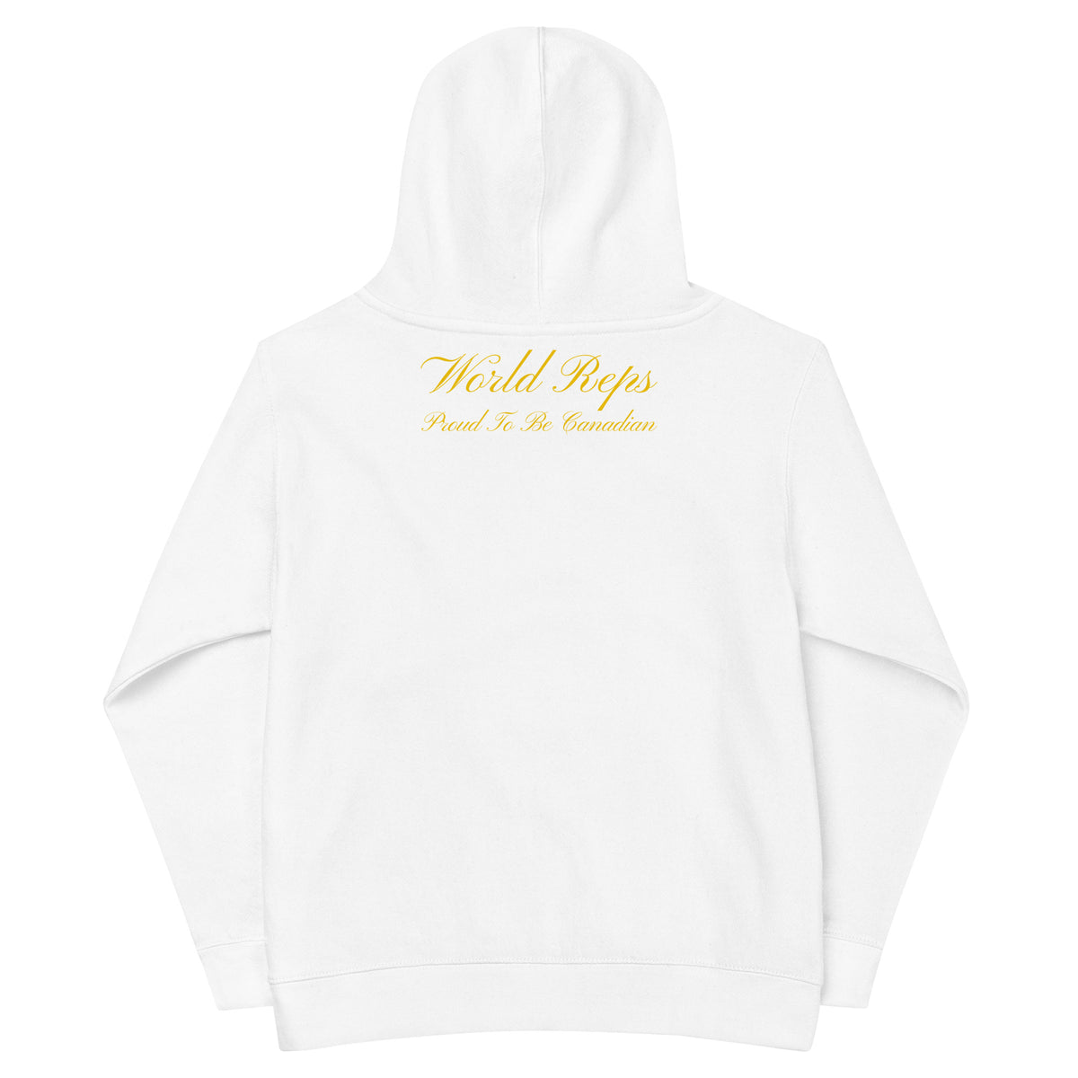 Canada Patriot kids fleece hoodie in white, back view, second image — World Reps Apparel