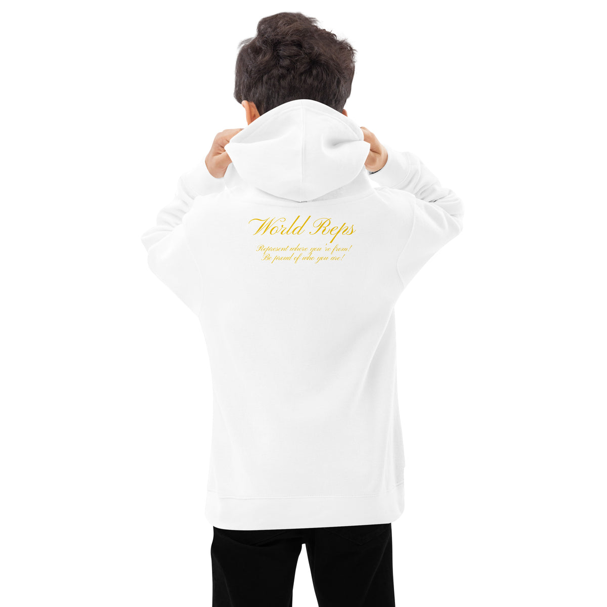 Canada Unity kids fleece hoodie in white, back view — World Reps Apparel