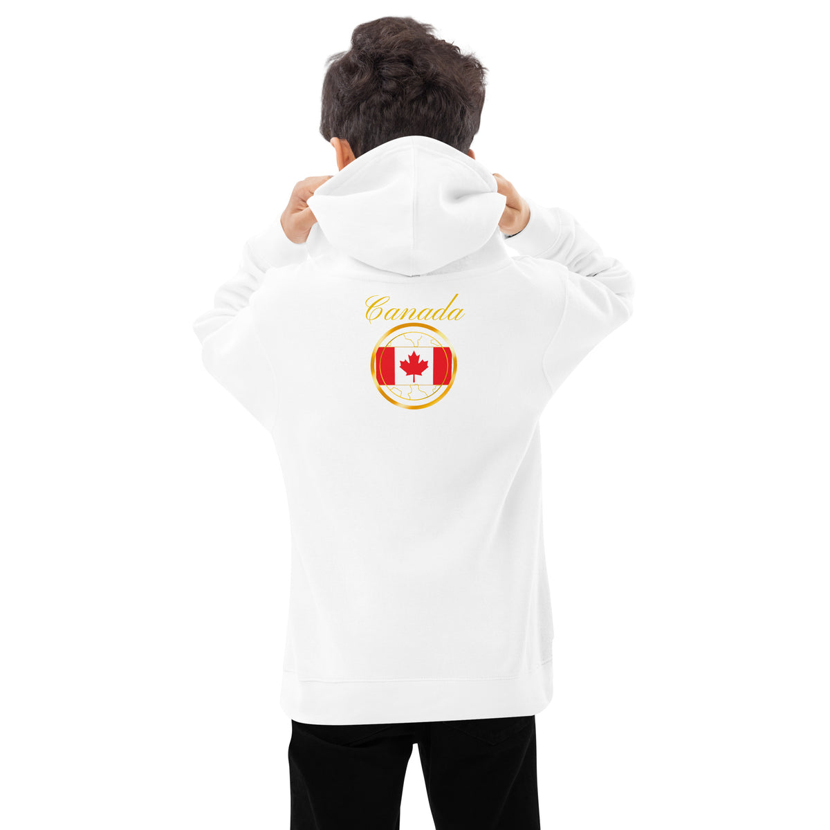 Canada Trinity kids fleece hoodie in white, back view — World Reps Apparel