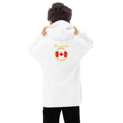 Canada Trinity kids fleece hoodie in white, back view — World Reps Apparel