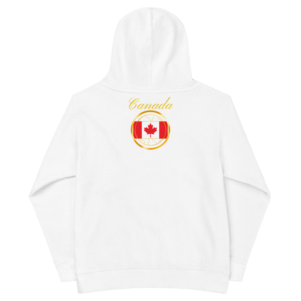 Canada Trinity kids fleece hoodie in white, back view, second image — World Reps Apparel