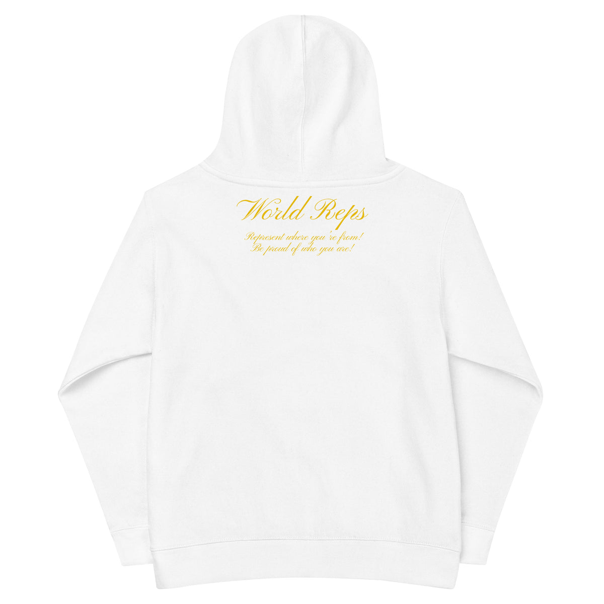USA Unity kids fleece hoodie in white, back view, second image — World Reps Apparel