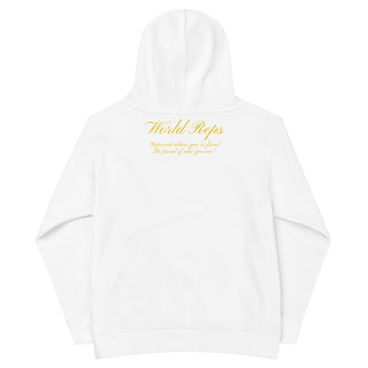 USA Unity kids fleece hoodie in white, back view, second image — World Reps Apparel