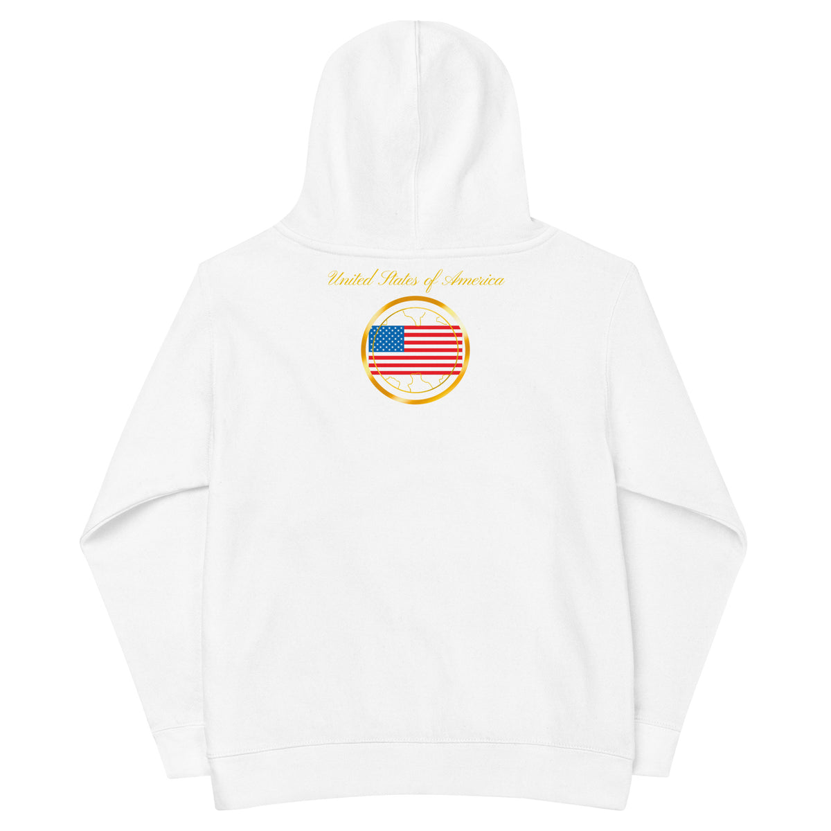USA Trinity kids fleece hoodie in white, back view, second image — World Reps Apparel