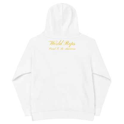 USA Patriot kids fleece hoodie in white, back view, second image — World Reps Apparel