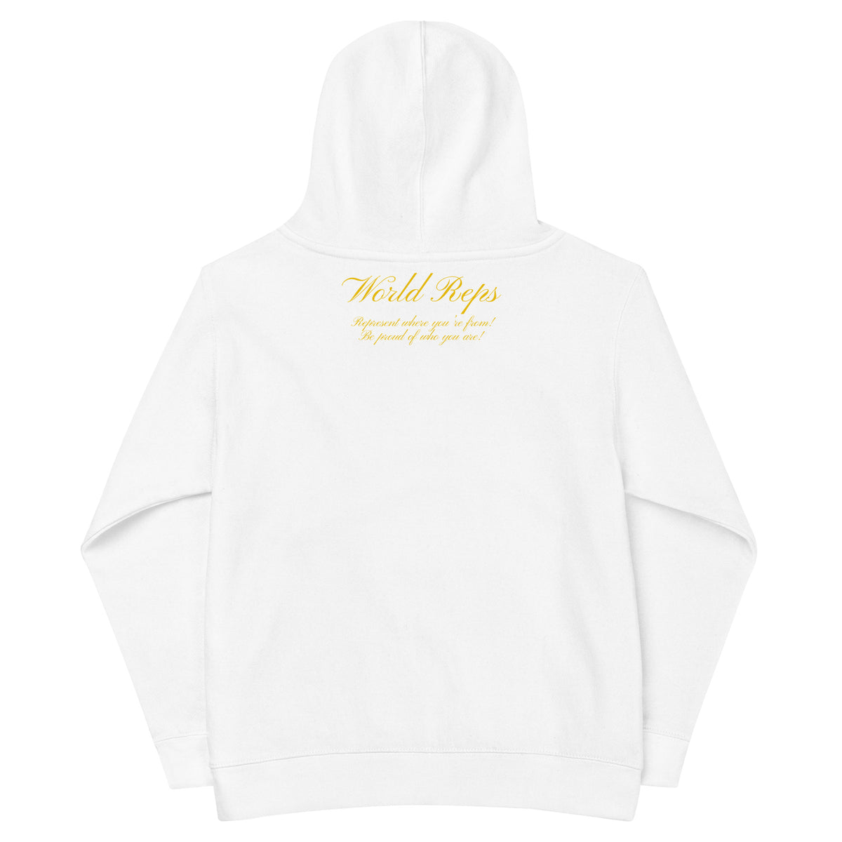 World Reps Legacy kids fleece hoodie in white, back view, second image — World Reps Apparel