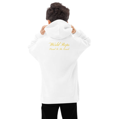 Israel Patriot kids fleece hoodie in white, back view — World Reps Apparel