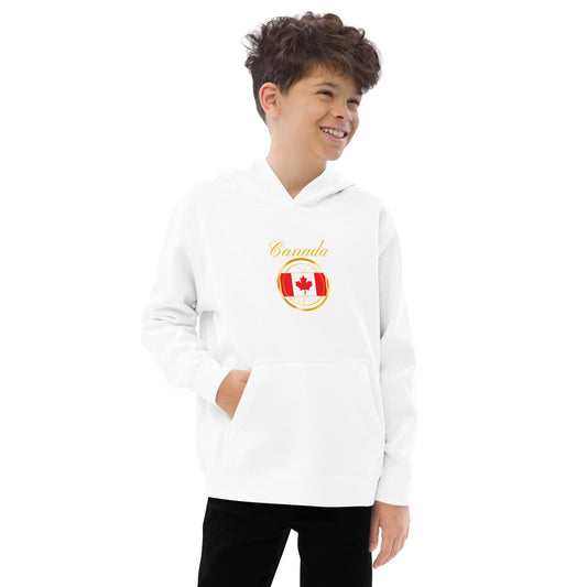 Canada Patriot kids fleece hoodie in white, front view — World Reps Apparel