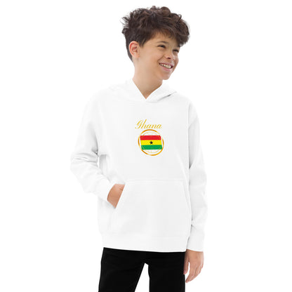 Ghana Patriot kids fleece hoodie in white, front view — World Reps Apparel