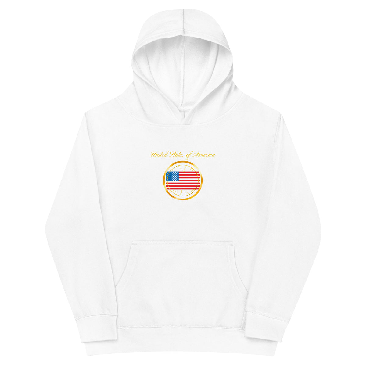 USA Unity kids fleece hoodie in white, front view, second image — World Reps Apparel