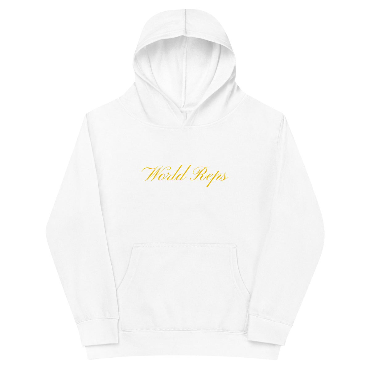 World Reps Legacy kids fleece hoodie in white, front view, second image — World Reps Apparel