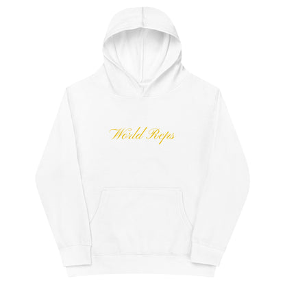 World Reps Legacy kids fleece hoodie in white, front view, second image — World Reps Apparel