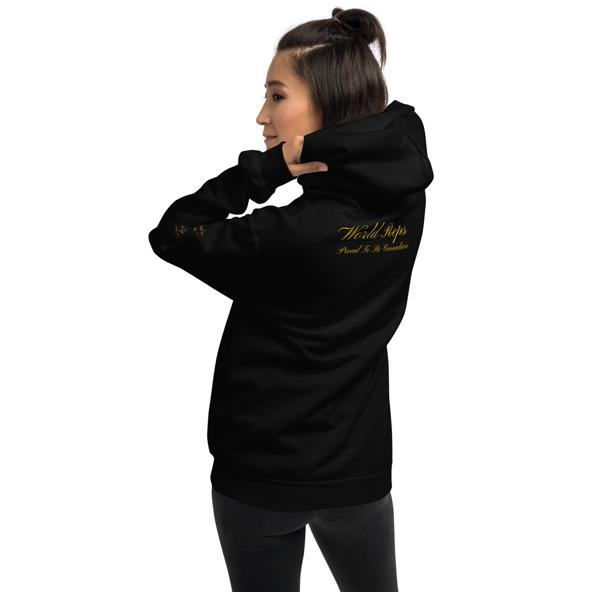 Canada Patriot unisex pullover hoodie in black, back view, second image — World Reps Apparel