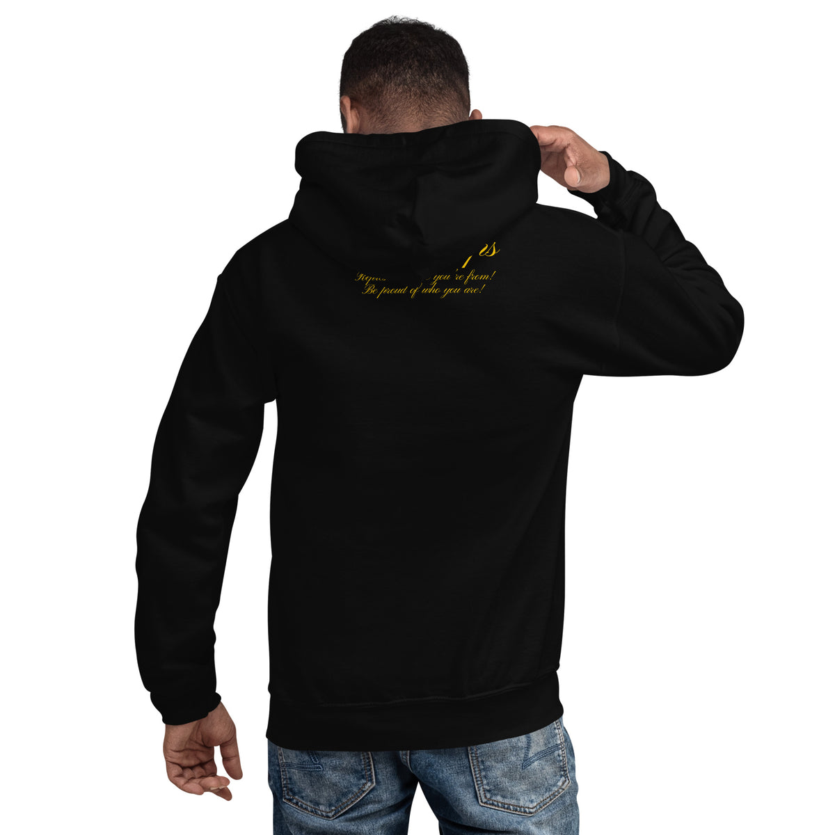USA Unity unisex pullover hoodie in black, back view, second image — World Reps Apparel