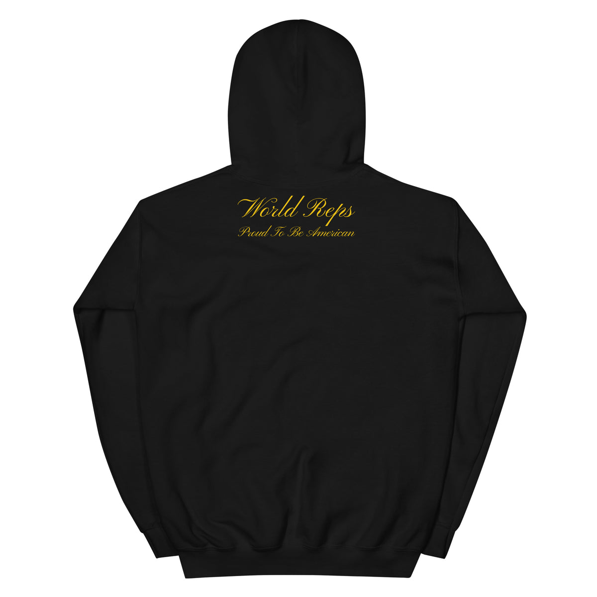 USA Patriot unisex pullover hoodie in black, back view — World Reps Apparel