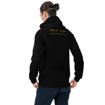 USA Patriot unisex pullover hoodie in black, back view, second image — World Reps Apparel