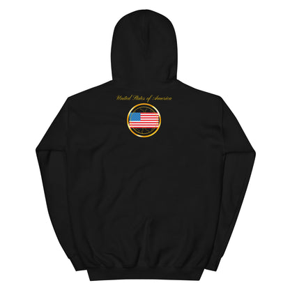USA Trinity unisex pullover hoodie in black, back view — World Reps Apparel