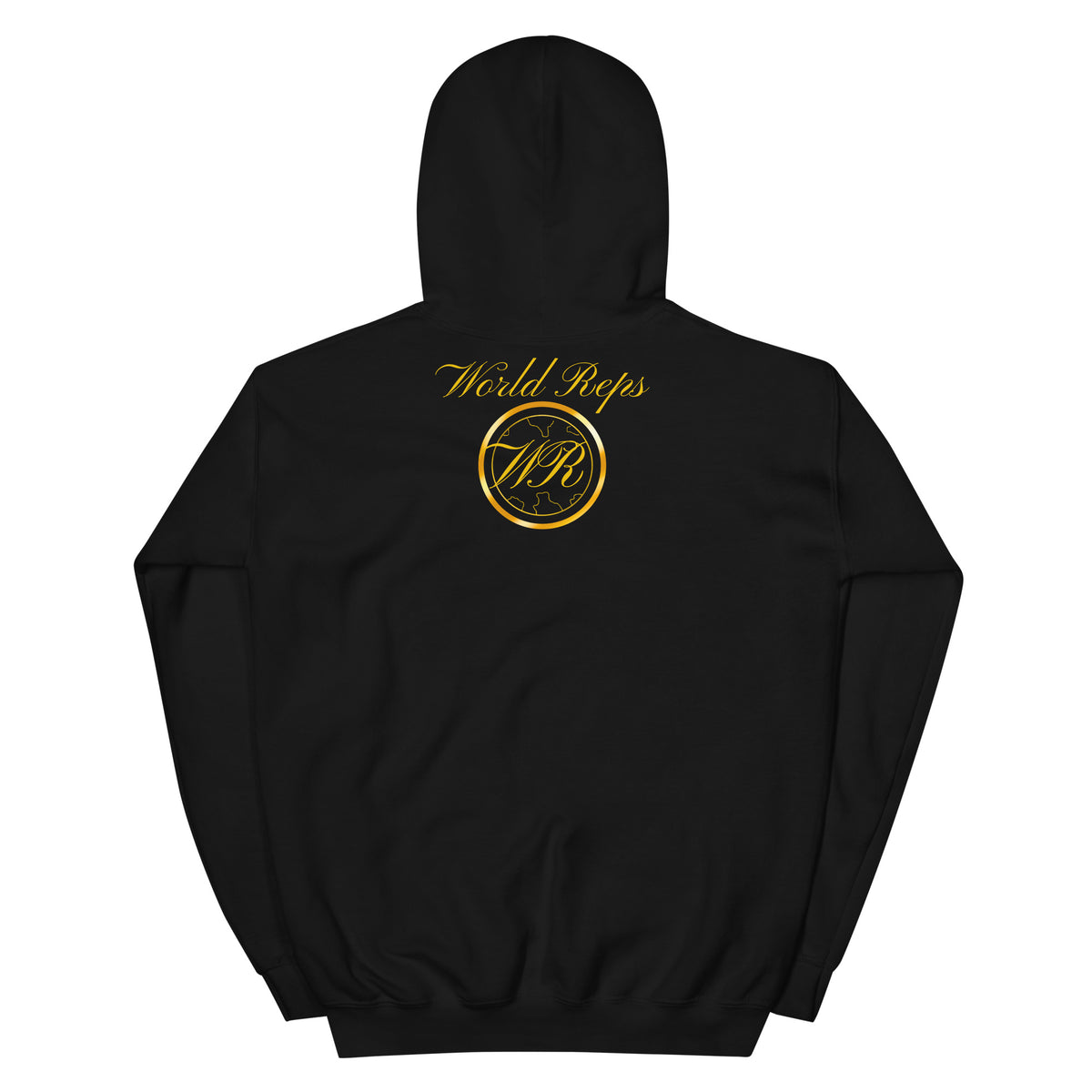 World Reps Patriot unisex pullover hoodie in black, back view — World Reps Apparel