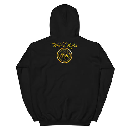 World Reps Patriot unisex pullover hoodie in black, back view — World Reps Apparel