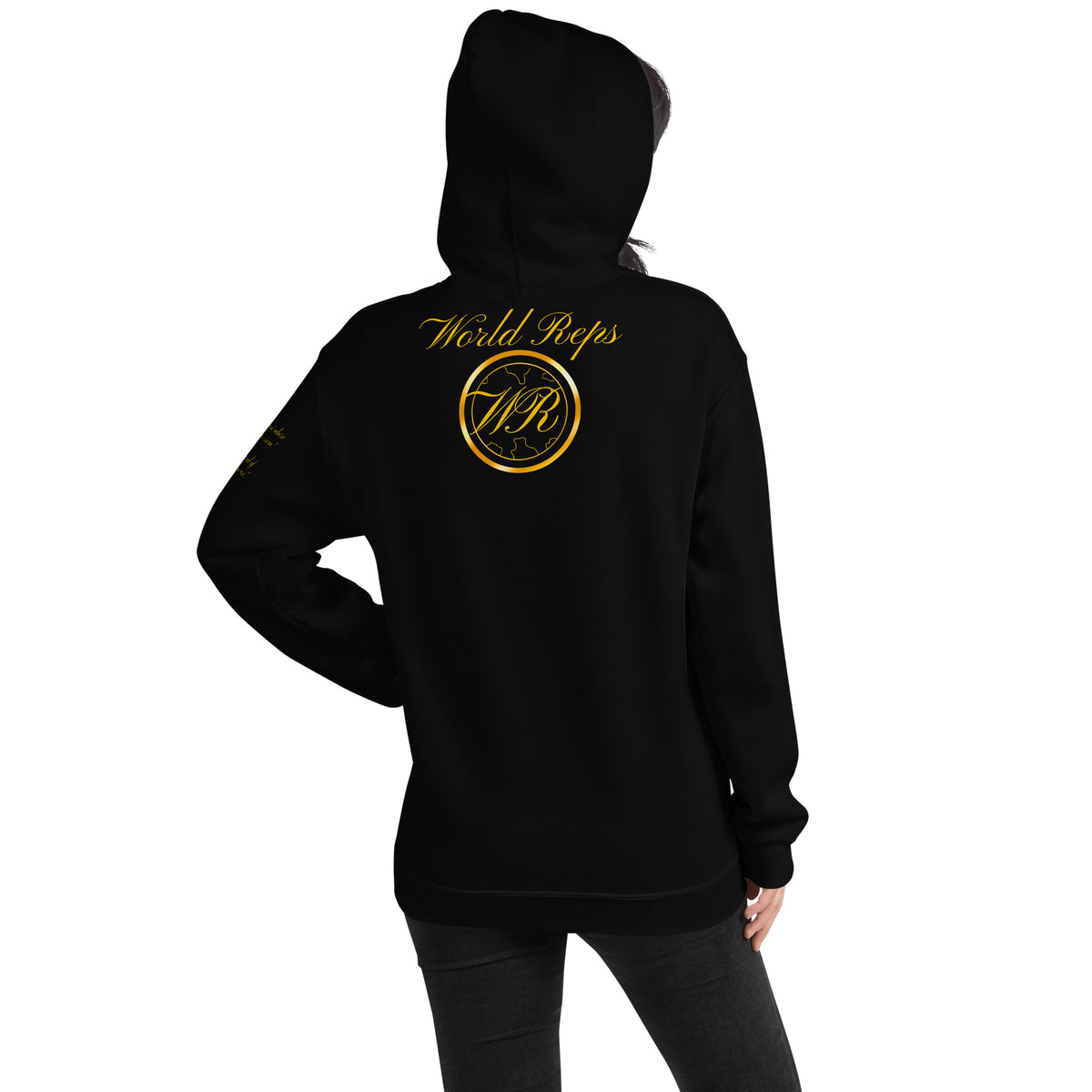 World Reps Patriot unisex pullover hoodie in black, back view, second image — World Reps Apparel