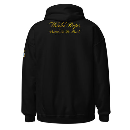 Greece Legacy unisex pullover hoodie in black, back view — World Reps Apparel