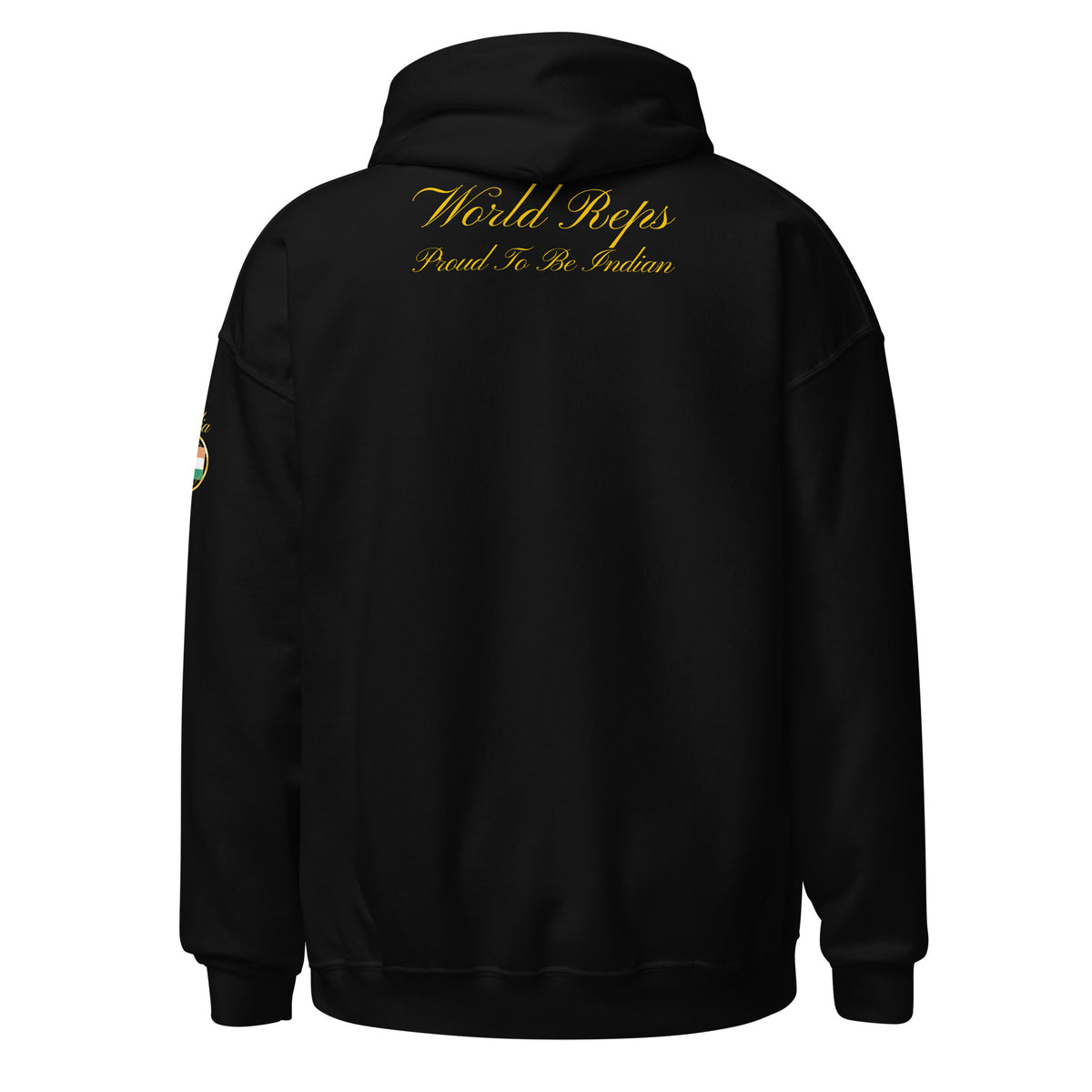 India Legacy unisex pullover hoodie in black, back view — World Reps Apparel