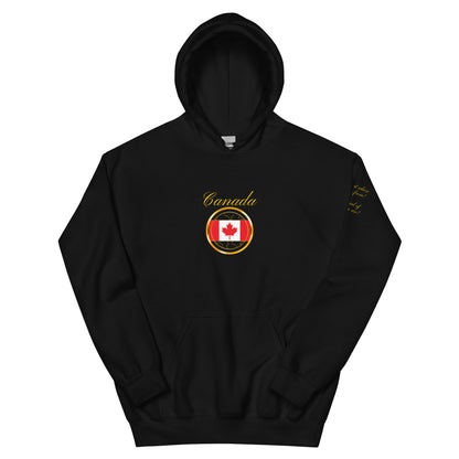 Canada Patriot unisex pullover hoodie in black, front view — World Reps Apparel