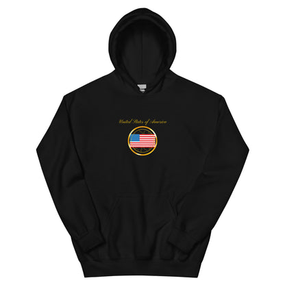 USA Unity unisex pullover hoodie in black, front view — World Reps Apparel