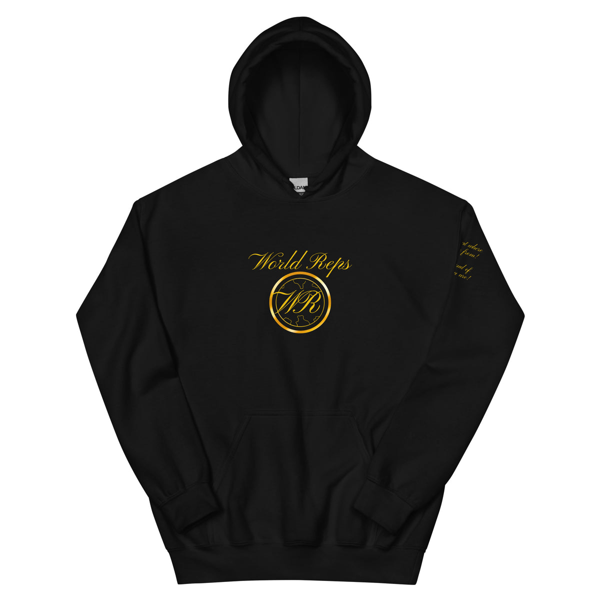 USA Trinity unisex pullover hoodie in black, front view — World Reps Apparel