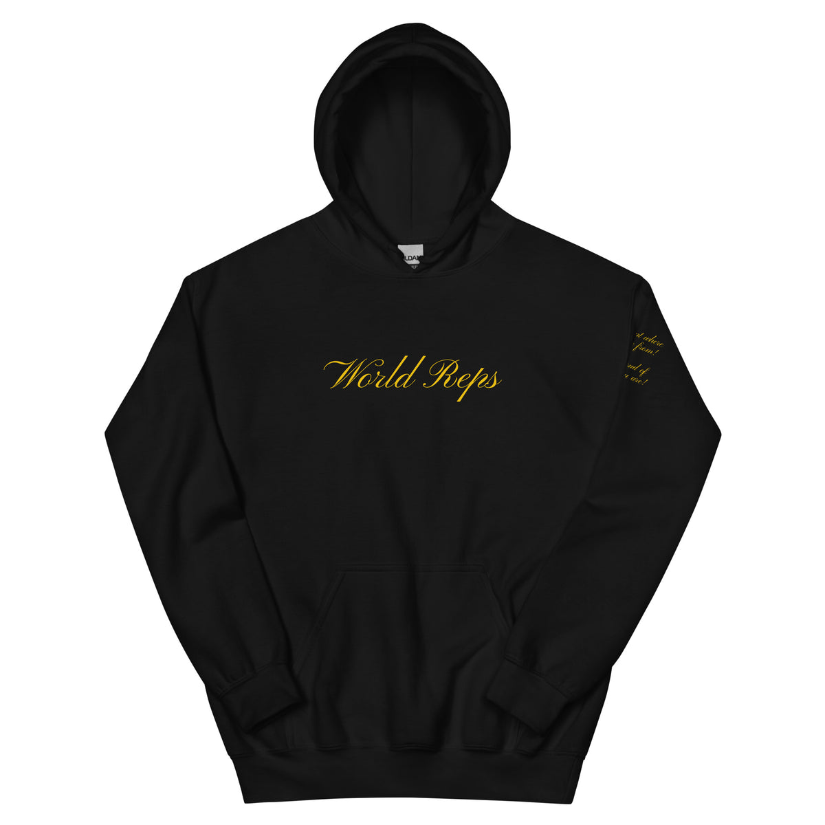 World Reps Legacy unisex pullover hoodie in black, front view — World Reps Apparel