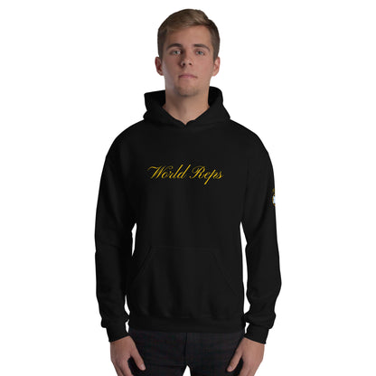 Greece Legacy unisex pullover hoodie in black, front view, second image — World Reps Apparel