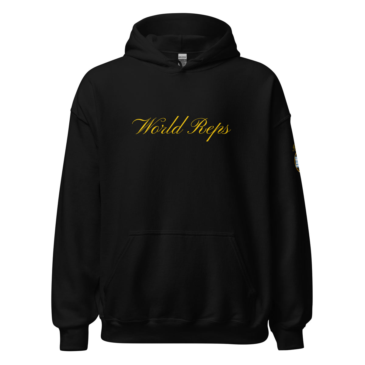 Greece Legacy unisex pullover hoodie in black, front view — World Reps Apparel