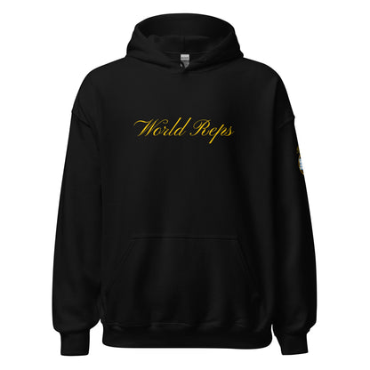 Greece Legacy unisex pullover hoodie in black, front view — World Reps Apparel