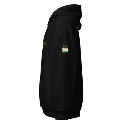 India Legacy unisex pullover hoodie in black, left side view — World Reps Apparel
