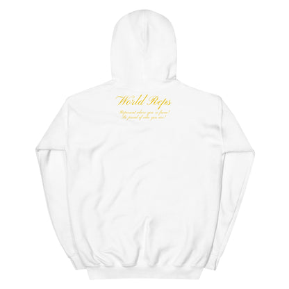 World Reps Trinity unisex pullover hoodie in white, back view — World Reps Apparel
