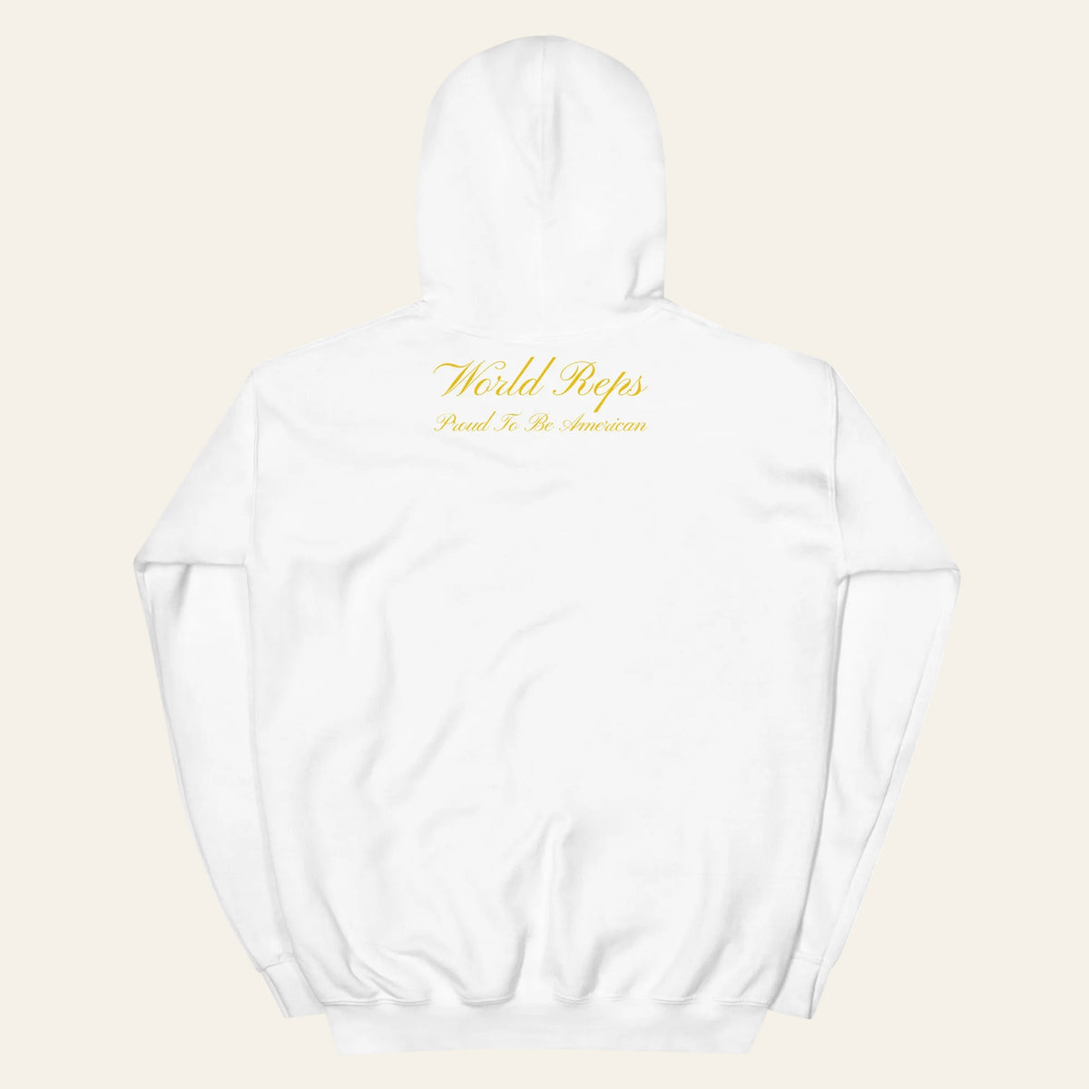 USA Patriot unisex pullover hoodie in white, back view — World Reps Apparel