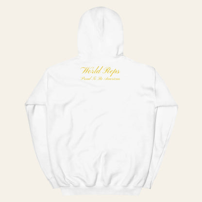 USA Patriot unisex pullover hoodie in white, back view — World Reps Apparel