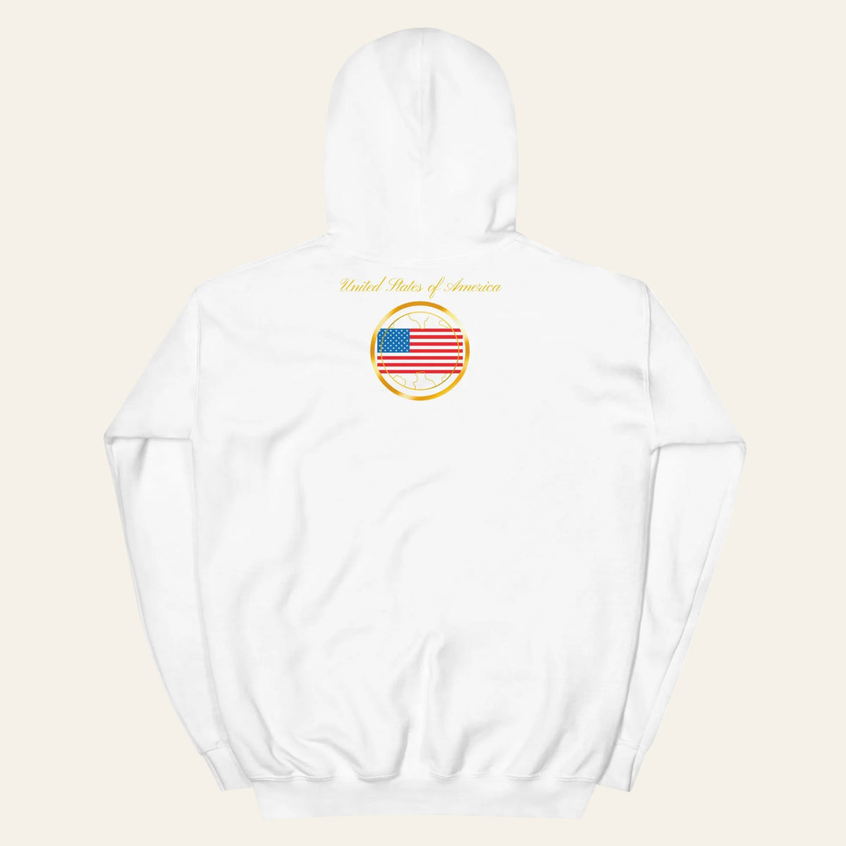 USA Trinity unisex pullover hoodie in white, back view — World Reps Apparel