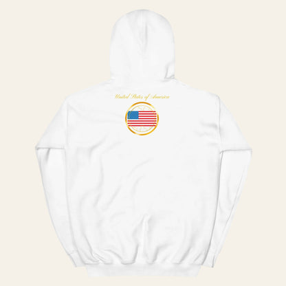 USA Trinity unisex pullover hoodie in white, back view — World Reps Apparel