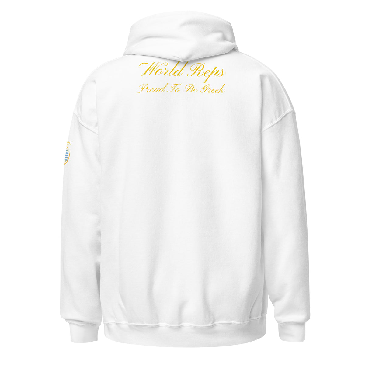 Greece Legacy unisex pullover hoodie in white, back view — World Reps Apparel