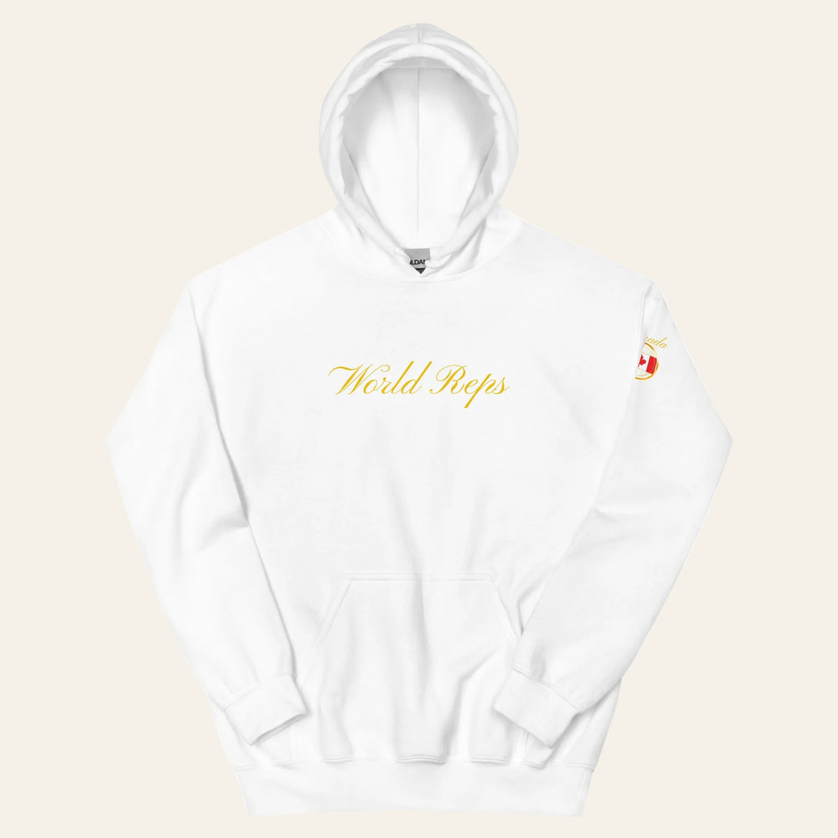 Canada Legacy unisex pullover hoodie in white, front view — World Reps Apparel