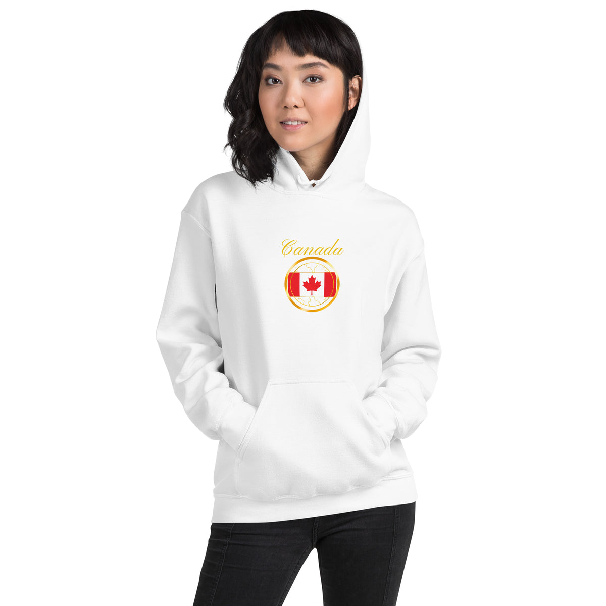 Canada Unity unisex pullover hoodie in white, front view, second image — World Reps Apparel